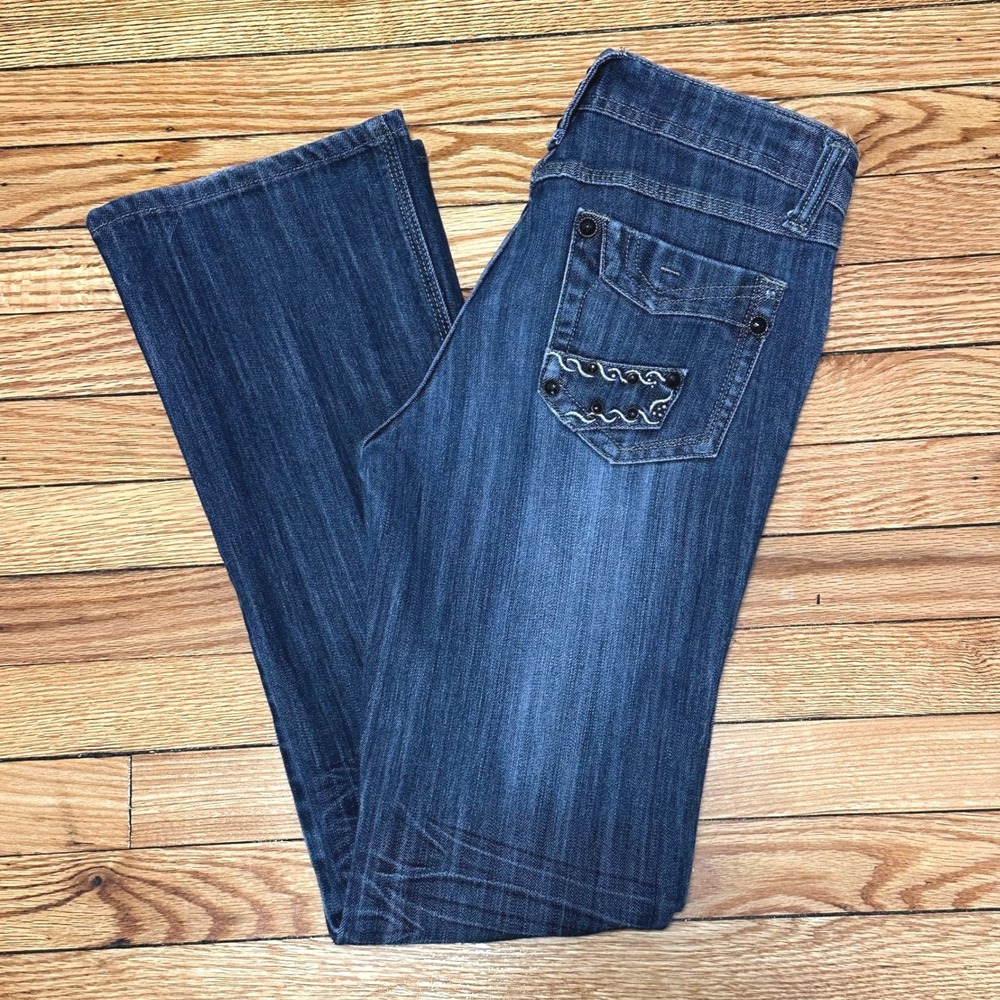 DEGE Y2K Flare Bootcut Denim Jeans Studded Embroidered Western Rockstar W28